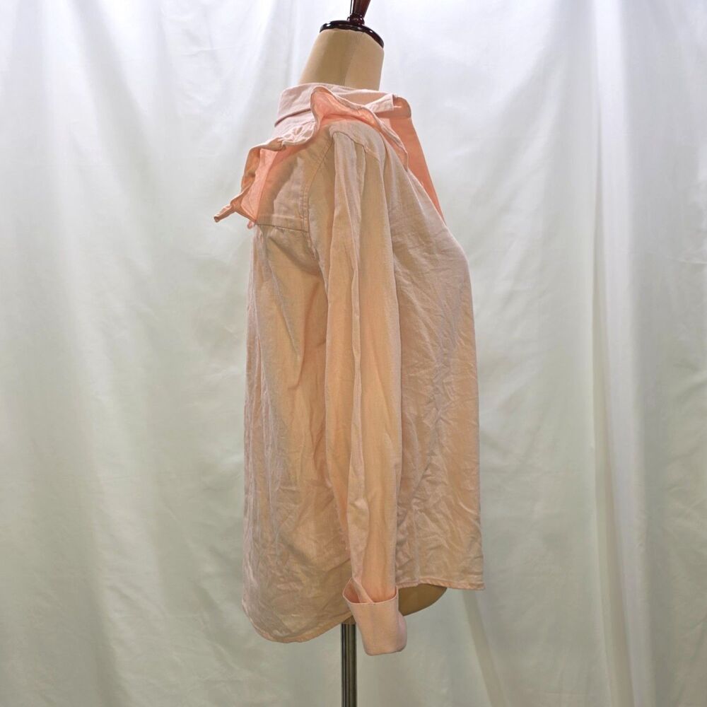 Club Monaco Peach Cotton Ruffle Button Up Shirt Long Sleeve Womens Size XS - Picture 5 of 9
